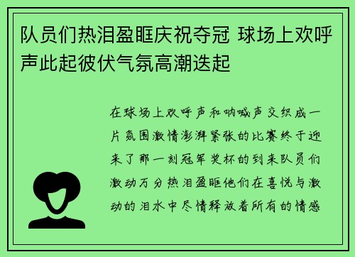 队员们热泪盈眶庆祝夺冠 球场上欢呼声此起彼伏气氛高潮迭起